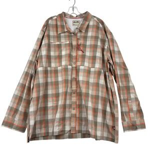 Lake & Trail Fishing Shirt Mens XXXL Tan Orange Plaid Vented Long Sleeve Snap